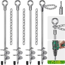 30" Heavy Duty Screw-in Ground Anchors with Chain - 4 Pack for Trampolines