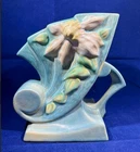 Vintage Roseville Pottery Vase Blue Clematis Cornucopia #193-6