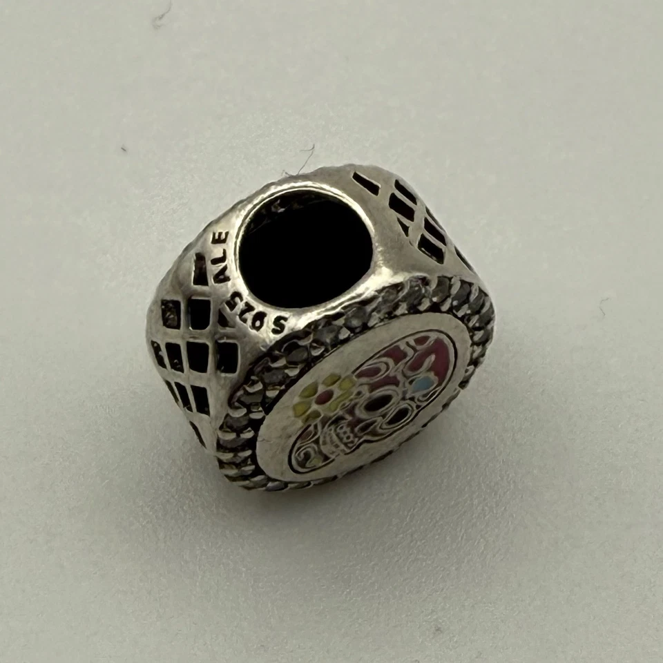 Pandora Azúcar Calavera Dije Plata 925 Retirado Raro Calavera Día de Muertos Foto 2 de 3