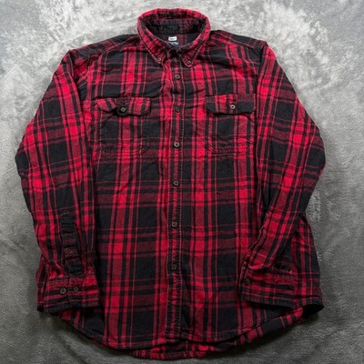 Faded Glory Flannel Shirt Mens Large Red Black Plaid Cotton Workwear Button Down