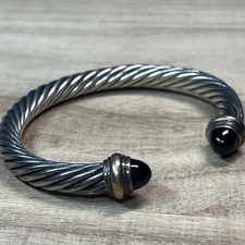 DAVID YURMAN STERLING SILVER 925 & 14k 585 CLASSIC CABLE BRACELET BLACK Onyx