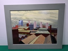 Tetti Birmingham incorniciati arte popolare acrilico olio su tela firmato artista R Wallis