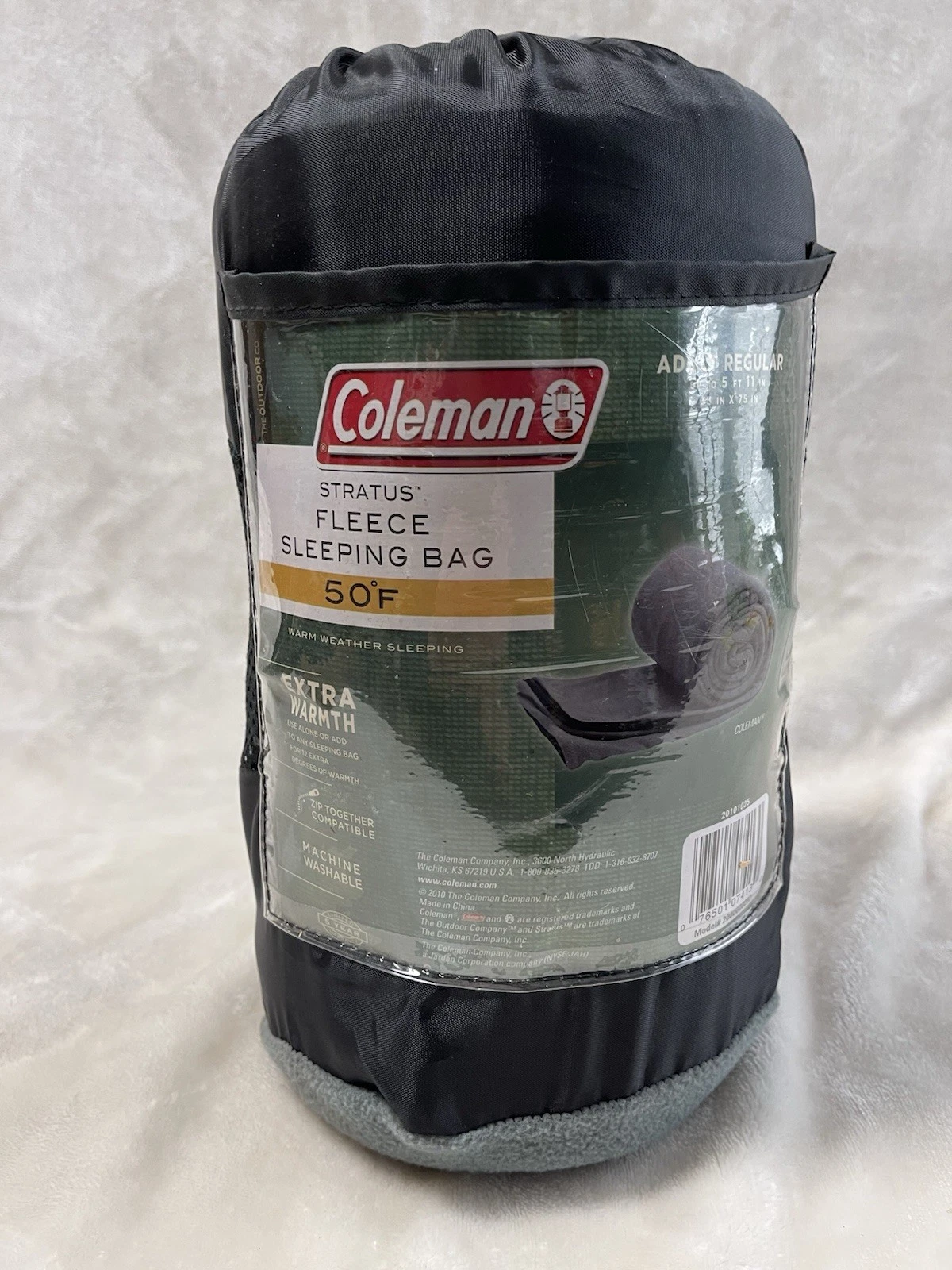 Vintage Coleman Warm Weather (50F) Fleece Sleeping Bag GRAY Full Size 33"x75"