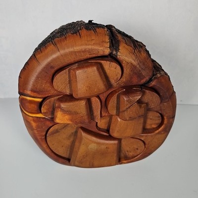 Vintage SPANCRAFT CO Tree Wood Log Jewelry Box Hand Carved Live Edge 5 Drawer 