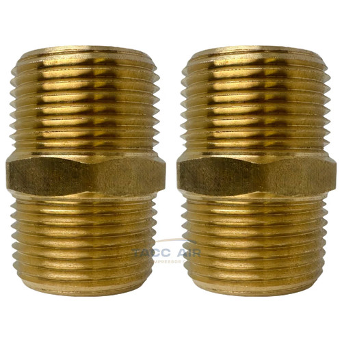 2 Pack Brass Pipe Hex Nipple Fitting 3/4" MNPT x 3/4" NPT Male Adapter