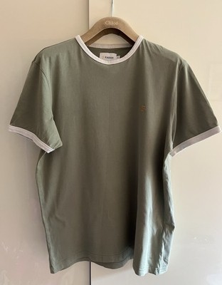 FARAH Herren T-Shirt Gr. M Khaki Grün Logo T-Shirt Baumwolle Jersey Tee Weiß Borte