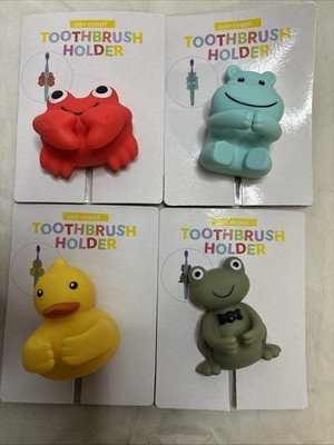 4 X CUTE ANIMALS Toothbrush Holders Suction Cup To Mirror Crab Hippo Duck Frog