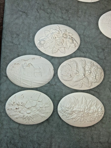 11 Ceramic Bisque Ready to Paint Inserts / plaques 5 styles , flowers, Winter