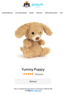 Jellycat Yummy Puppy BNWT - 100% Authentic - Retired & Rare - Fast