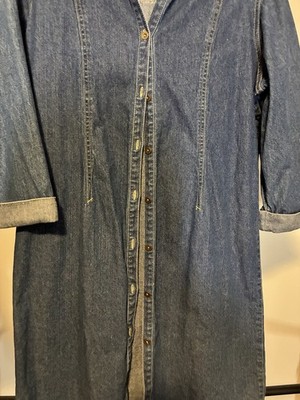 Liz Claiborne Denim Dress Size 16 Petite Button Up Long Sleeve Blue Jean