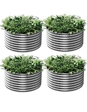 4 Pack 3X3Ft round Galvanized Raised Garden Bed Outdoor,Metal Garden Bed 10”