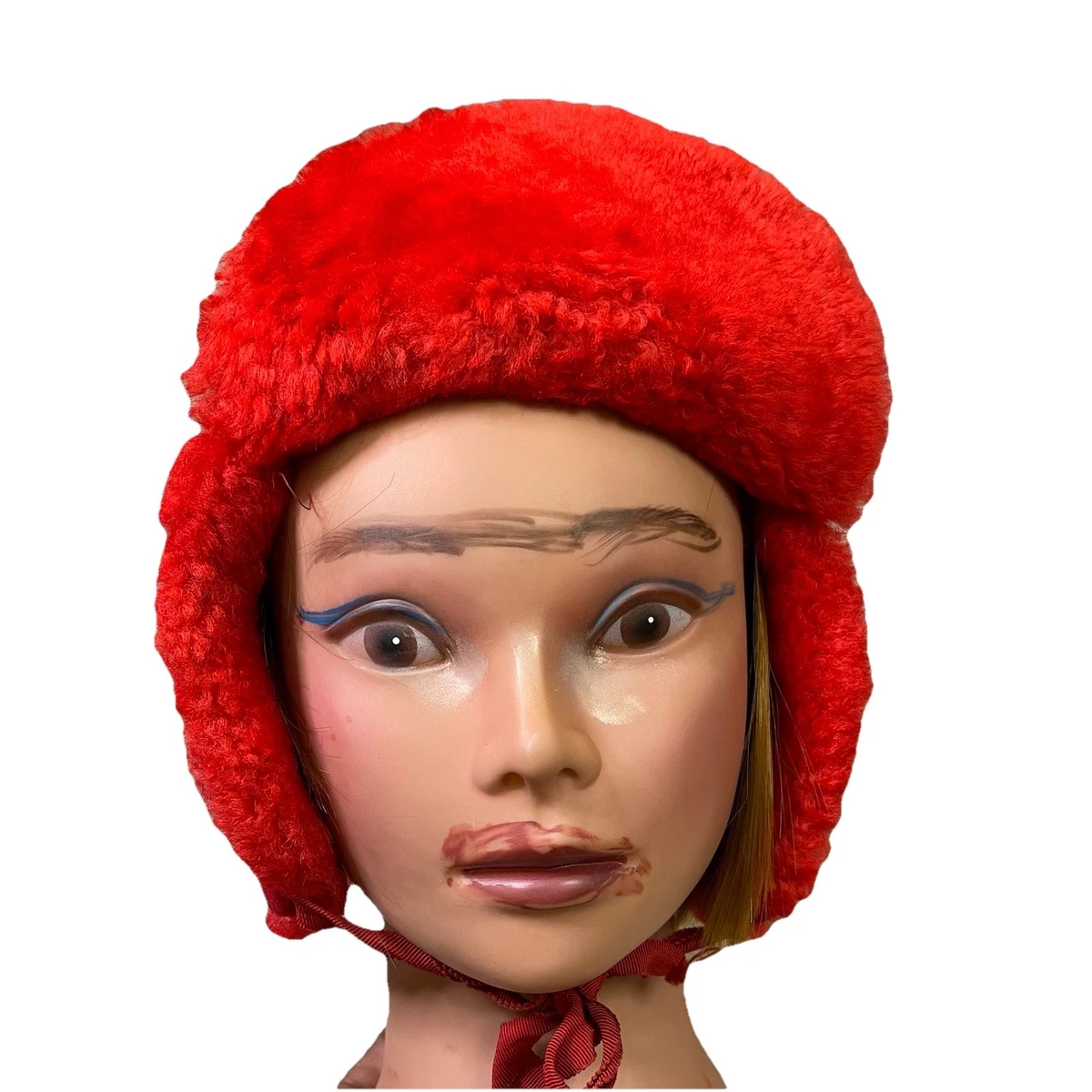 VTG 1960s Red Faux Fur Trapper Hat Alcan Aviator Quilted Lined USA USA Flag America Aviator Trapper Hat Winter Cap Ski Warm Fur  main image 4