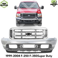 Front Bumper Chrome & Grille Assembly Kit For 1999-2004 Ford F-250 Super Duty