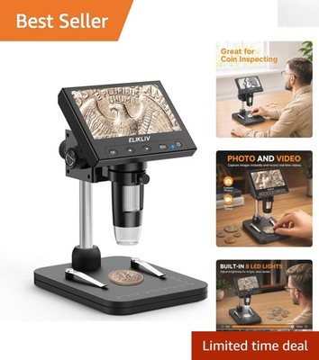Professional LCD Digital Microscope 1000x with Black Base & Adjustable Lighting