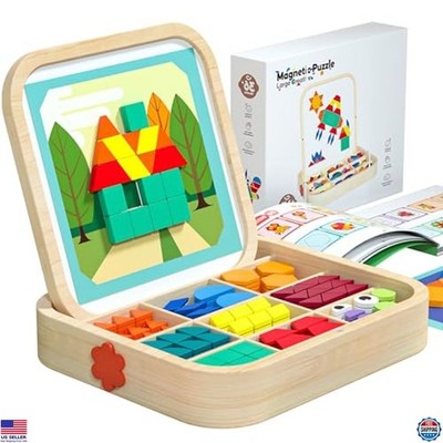 288 PCS Montessori Wooden Magnetic Pattern Blocks Set with Storage Bag & Cards