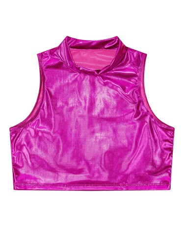 Kids Girls Shiny Metallic Hip Hop Dance Crop Tops Tank Top Gymnastics Vest Tee - Picture 127 of 146