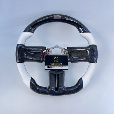 LED Carbon Fiber Steering Wheel White Leather Fit For Ford Mustang GT 2010-2014