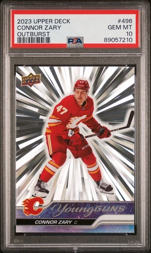 2023-24 Upper Deck Connor Zary OUTBURST Young Guns Rookie RC #496 PSA 10 Flames