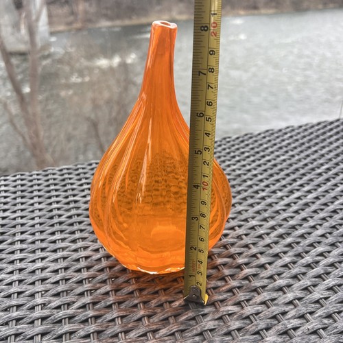 Murano Renzo Stellon Vintage Orange Small Tear Drop Vase 8" Hand Blown - Picture 6 of 7