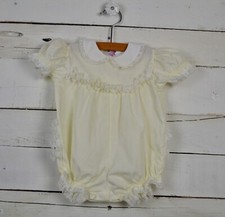 vintage BRYAN Baby Girls Sz 3 6m Pale Yellow One Piece Bubble Romper Lace Detail