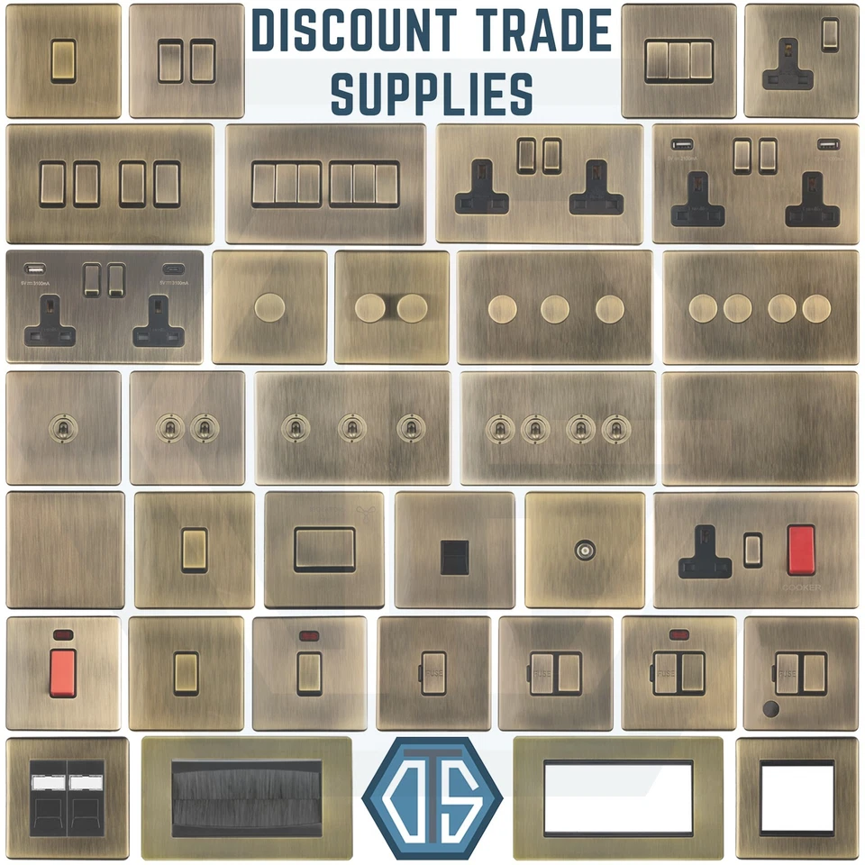 MASTERLEC Interruptores y enchufes antiguos de latón sin tornillos placa plana oculta