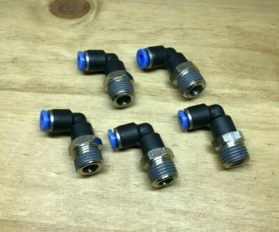 5 x Gewinde-auf-Rohr Druckluft Schwenkbogen -1/4''BSP Gewinde zum Einschieben 4mm