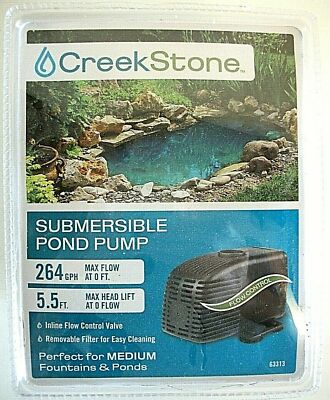 Creek Stone 264 GPH SUBMERSIBLE FOUNTAIN POND PUMP 63313 Never Used, Open Box