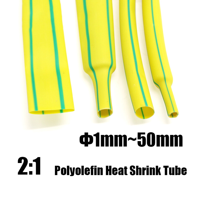 Tubo termorretráctil amarillo-verde Φ1 mm-50 mm 2:1 envolturas de cable de alambre retráctil