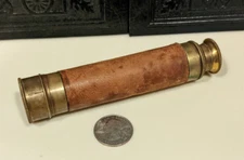 Antique French Brass Handheld Telescoping Spyglass - Leather Covered
