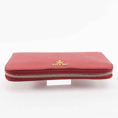 Prada Saffiano Leather Zip Around Wallet - Red with Heart Print