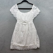 Charlotte Russe Womens Dress White Crochet Fit Flare Off Shoulder Floral Size S