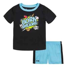 NWT Under Armour Boys 2 Piece Set "Born Awesome" Shirt  Short Size 24 Mo.  34