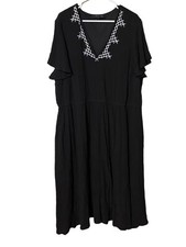 Lane Bryant Embroidered Midi Dress Women’s 24 Black Elastic Waist Boho Cottage
