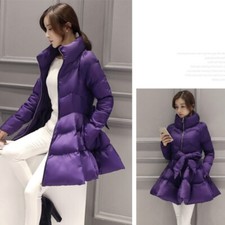 Women Puffer Coat Jacket Top Swing Bowtie Quilted Padded Winter Outerwear Slim