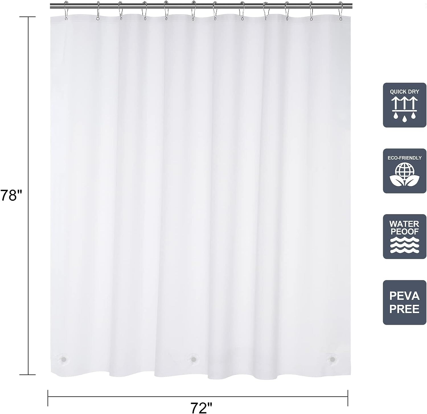 72 x 78 Shower Curtain Liner Frosted with and Rustproof Metal