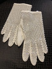 Vintage Rhinestone White Cotton Gloves PinUp Bridal