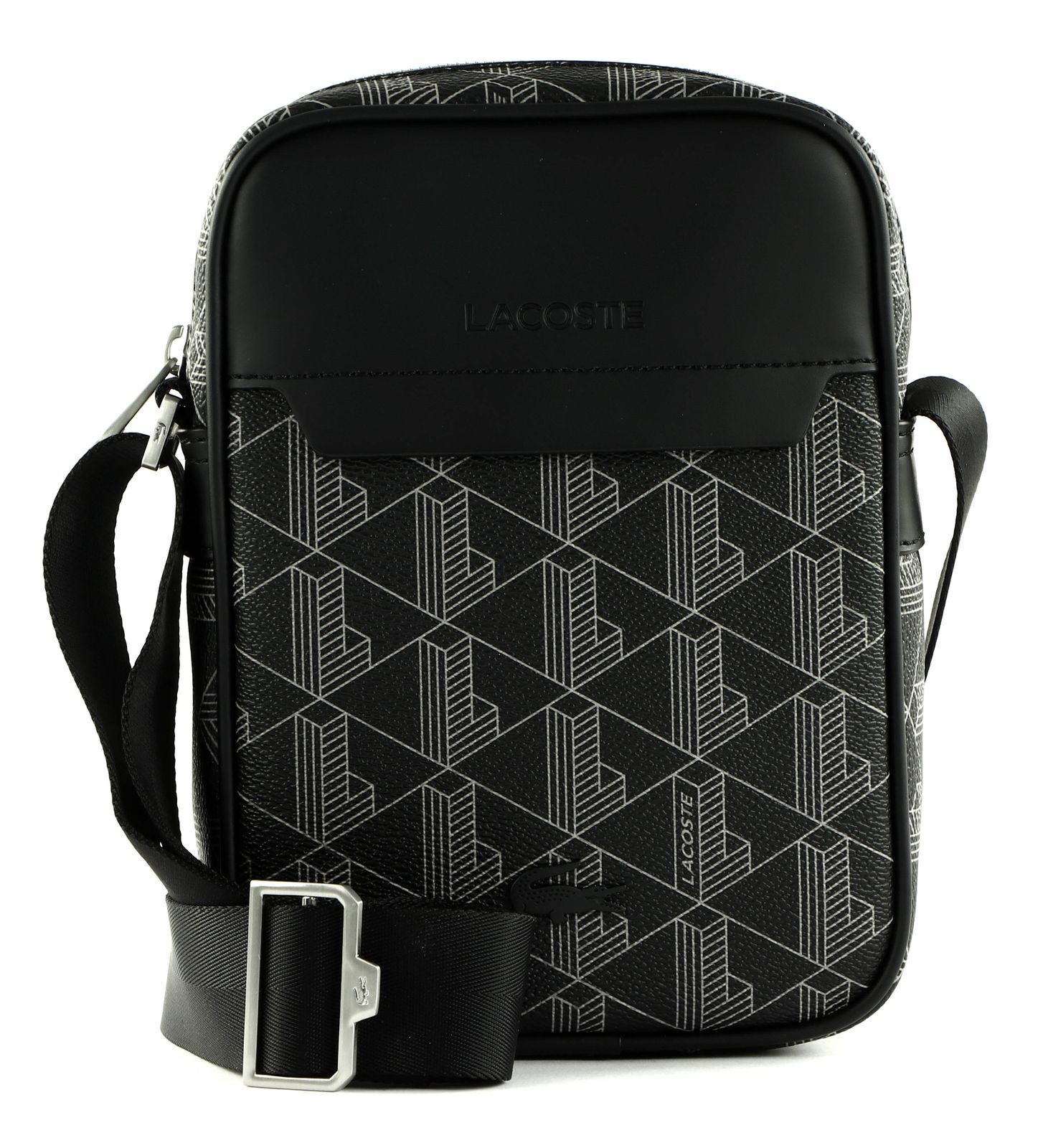 LACOSTE The Blend vertical Camera Bag Umhängetasche Monogram Noir Gris schwarz