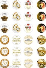 24x PRECUT 50TH GOLDEN WEDDING ANNIVERSARY(a) RICE/WAFER PAPER CUP CAKE TOPPERS