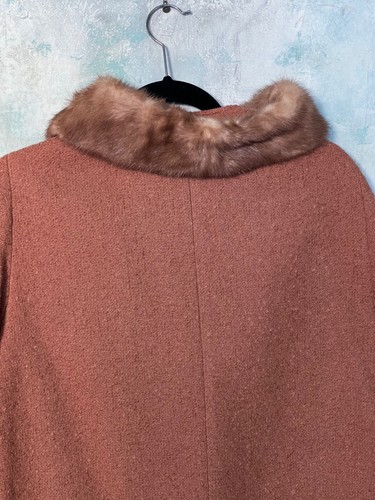 Vintage 50's Brown Wool Coat with Fur Collar by Mary Hawkins Sz. S/M - Picture 7 of 13