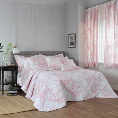 THE LYNDON COMPANY Toile De Jouy Pink Bedroom Set – Duvet Covers, Curtains & More – 100% Cotton