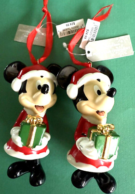Mickey Mouse Christmas Ornament Disney Porcelain Dangling Feet 4  Ornaments x2