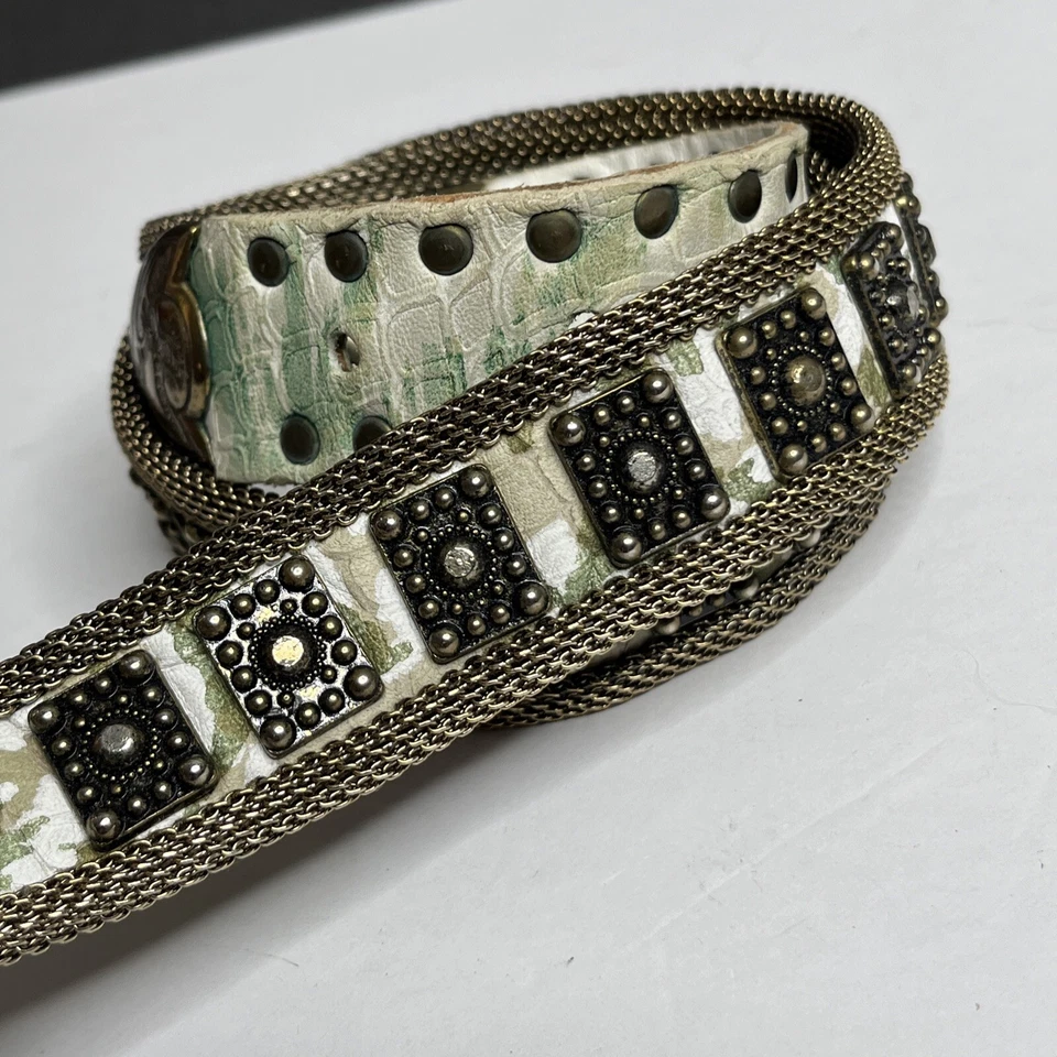 "Cinturón de malla Usmeco Paris Link vintage para mujer verde camuflaje talla 30""" Foto 3 de 4