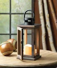 Wooden Lodge Lantern with LED Candle Light