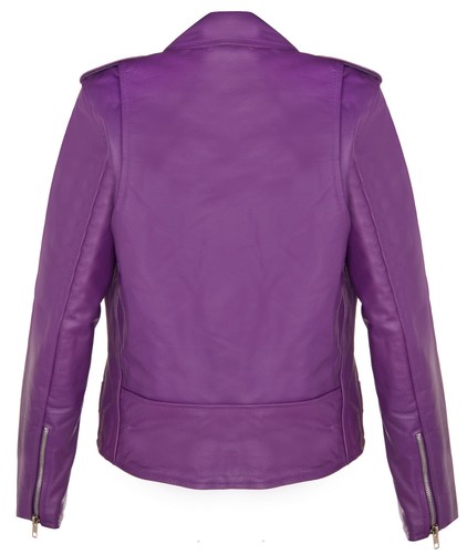 Mujer Violeta Brando Chaqueta Biker 100% Cuero Vacuno - Imagen 2 de 4