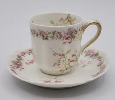 Haviland Schleiger 251-3 Pink Roses Demitasse with Saucer H F Vollmer