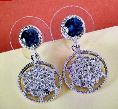 London Blue Topaz and Natural White Topaz Earrings in Platinum Over Sterling Sil