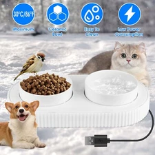 Heated Cat Bowl, Outdoor Heated Pet Bowl with Double Stainless Steel Bowl 12 OZ
