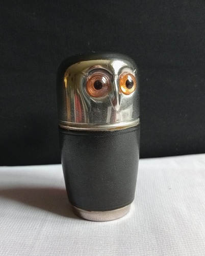 Vintage Owl Shaped Chrome Metal Shot Glasses Set Holder 4 Nesting - Picture 2 of 18
