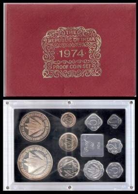 1974 India 50 Rupees Silver proof and proof 10 rupees Coin Set of