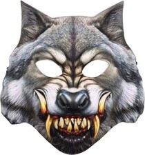 Media máscara de lobo - Sublimado 3-D - Dientes de miedo - Accesorio de disfraz - Talla única